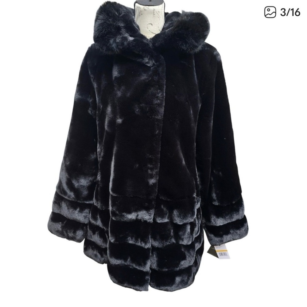 Gallery New York NWT Black Faux Fur Hooded Coat Style GF21361M
Women's Medium - Picture 3 of 16